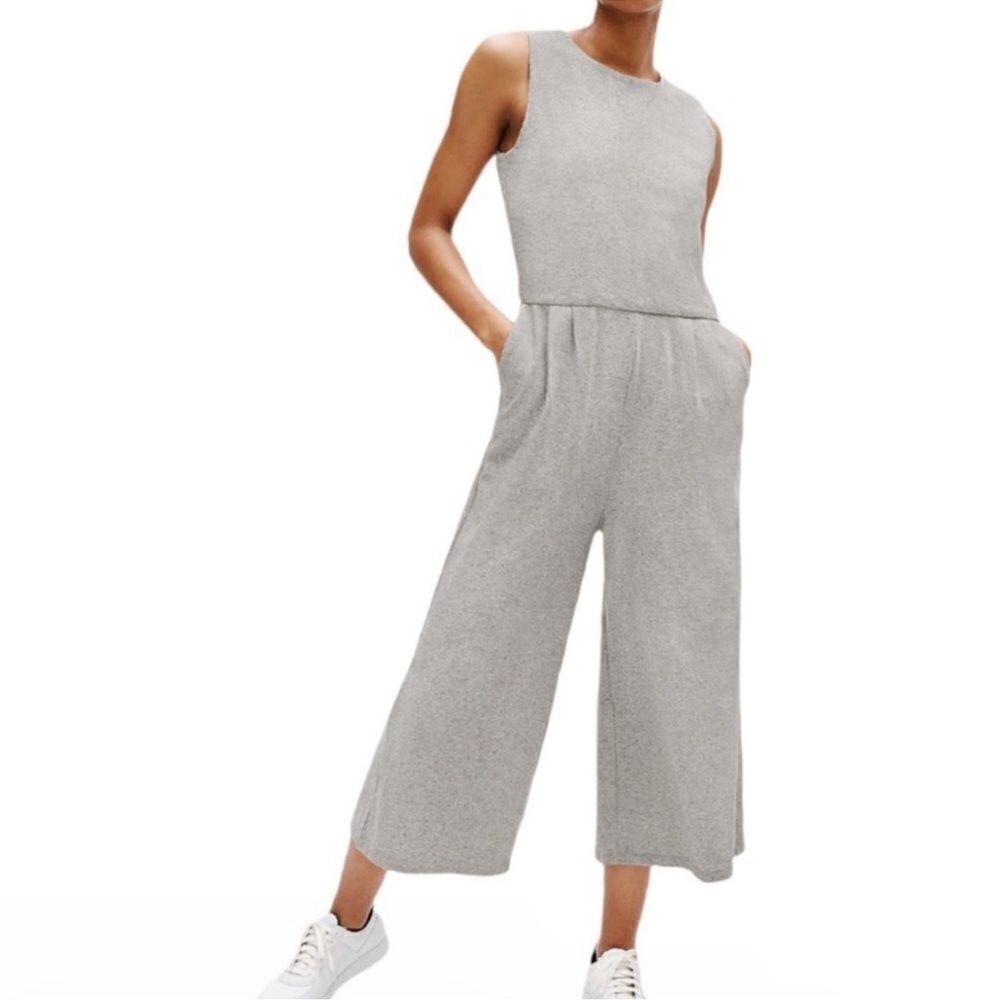 Eileen Fisher Speckled Organic Cotton Jumpsuit in Moon Gray Crop Size M